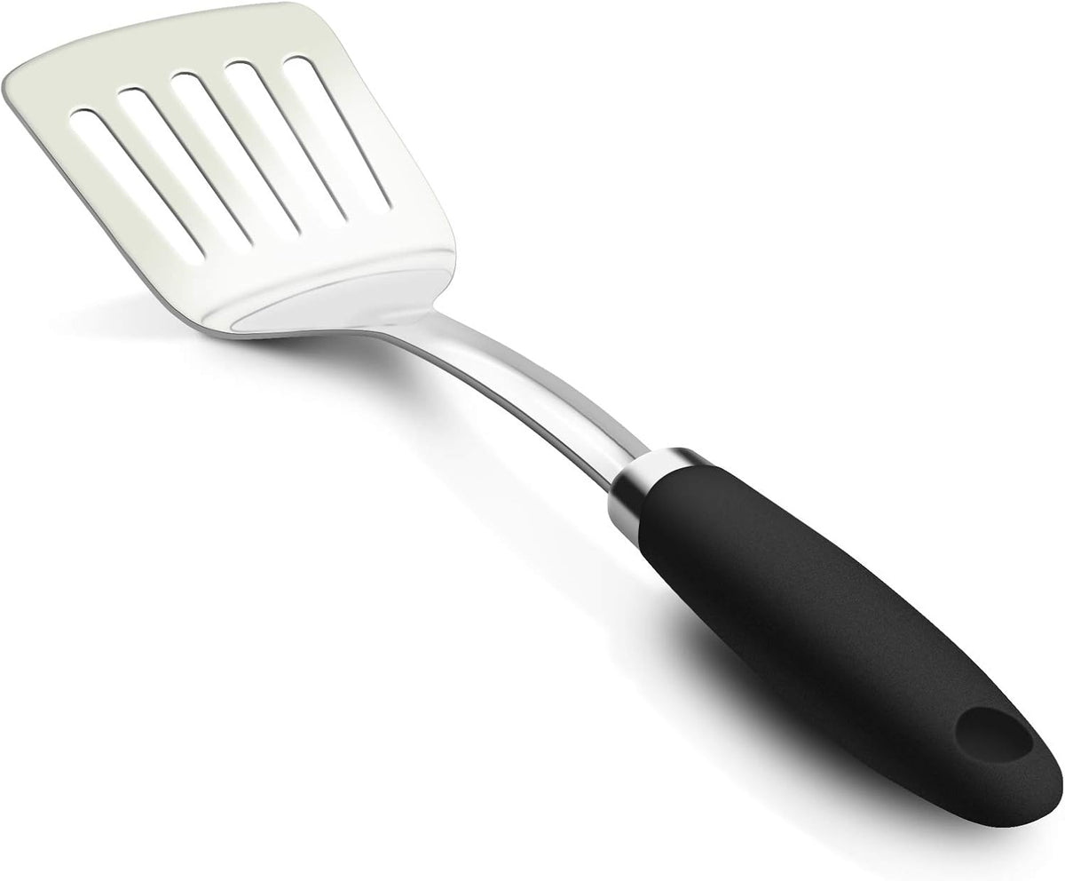 Brushed Slotted Stainless Steel Turner, Non-Slip Spatula with Ergonomic Handle