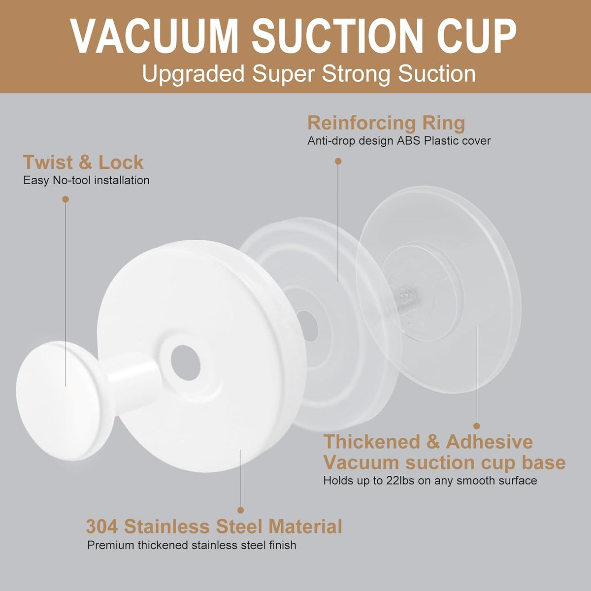 ZESLMG Suction Cup Hooks for Shower Wall, Door Wreaths, Removable Inside Shower Towel Hooks for Bathroom Window Glass Kitchen- Bath Robe Loofah Suction Hooks for Hanging More Surfaces (White, 4 Pack)