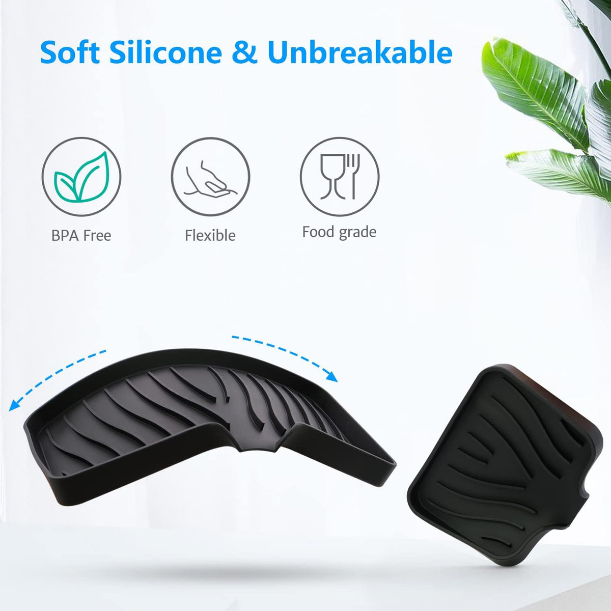 3-Pack Silicone Soap Dish, Sponge Holder for Sink, Kitchen Soap Tray, Bathroom Soap Holder, Sponge Tray with Drain (Black)