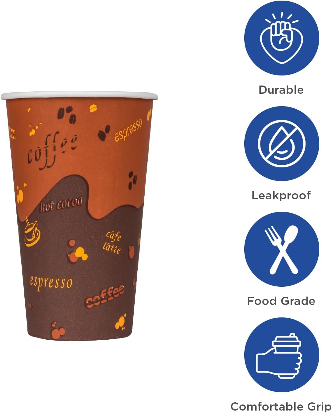 Karat 12 oz Paper Hot Coffee Cups [1000 ct] Disposable, Leak-Resistant Double Poly-Lined Cups for Hot Beverages - Ideal for Cafes & Restaurants, 90mm (C-K512)