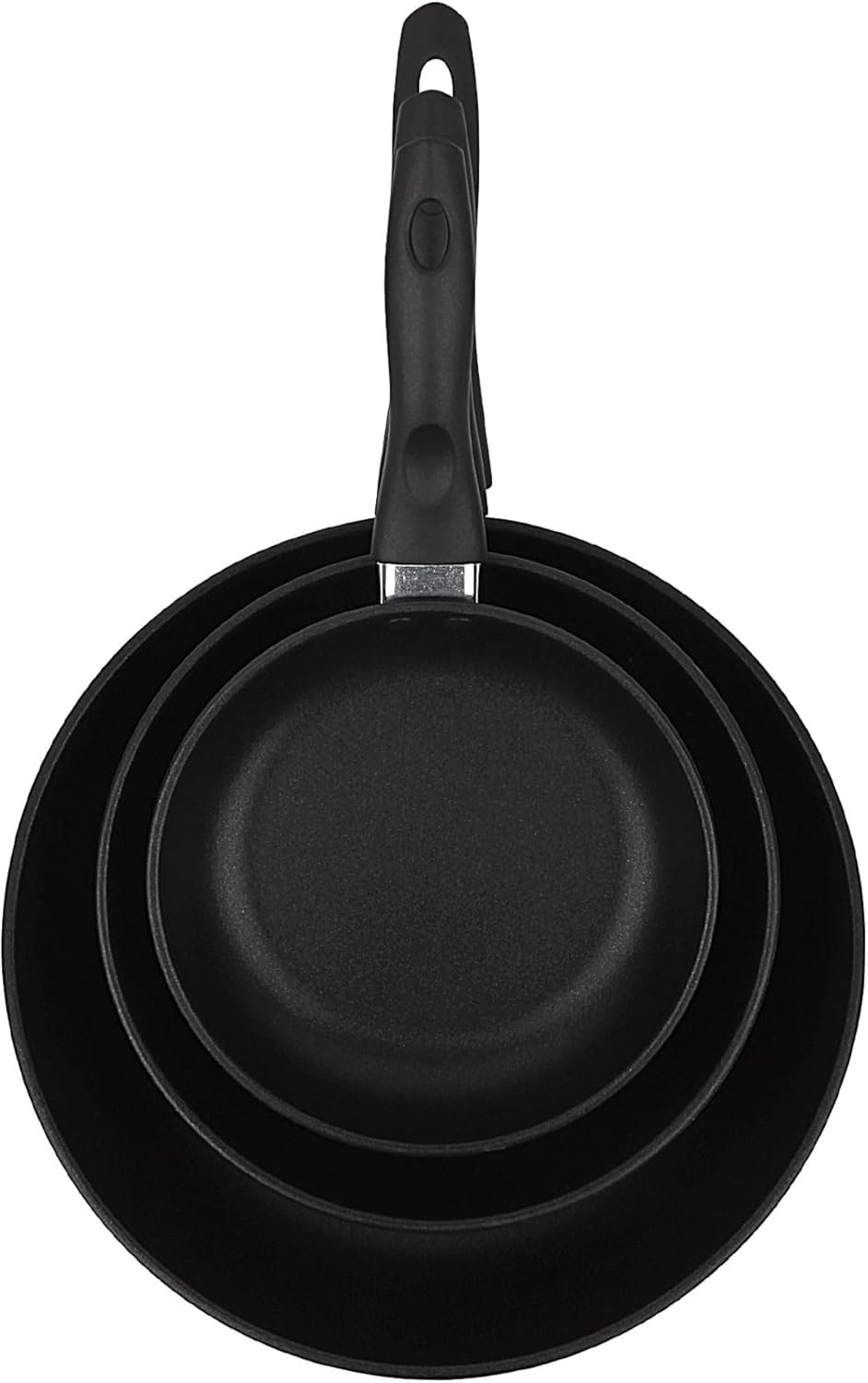 3-Piece Non-Stick Aluminum Skillet Set - Black, Includes 7", 9", and 11" Sizes for Versatile Cooking, Durable and Easy to Clean, User-Friendly Design.