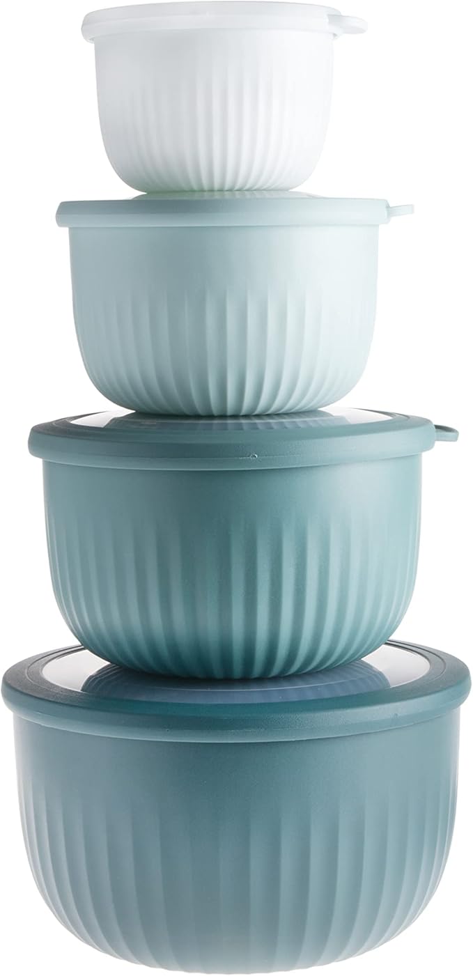 COOK WITH COLOR 4pc Plastic Mixing Bowl Set with Lids (Teal Ombre, 210 ml, 550 ml, 1150 ml, 3500 ml) - Sturdy, Nesting, BPA Free, Dishwasher Safe, Food Safe, Bowls for Cooking and Baking