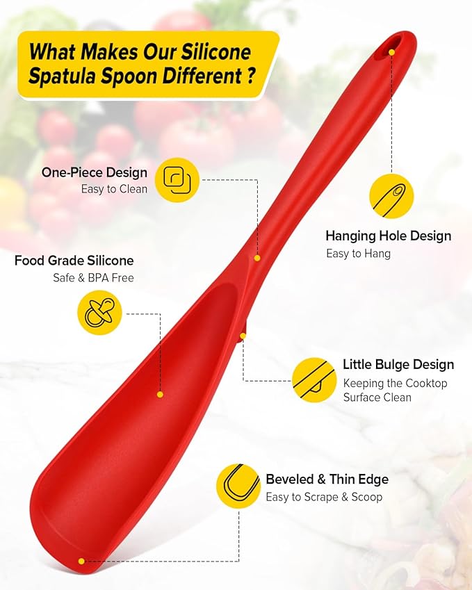 Pack of 2 Cooking Spoons for Non Stick Cookware, Multifunction Spatula Spoon BPA-Free, One-Piece Design, Suitable for Scooping, Scraping, Serving and Mixing(BLACK-RED)