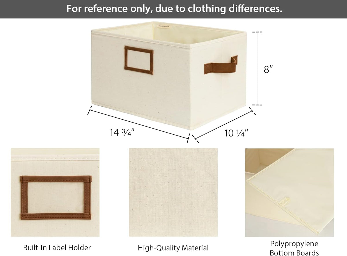 StorageWorks Storage Baskets for Shelves, Foldable Fabric Closet Storage Bins with PU Handles, Fabric Storage Bins Clothes Organizer, Ivory White, 3-Pack, Large
