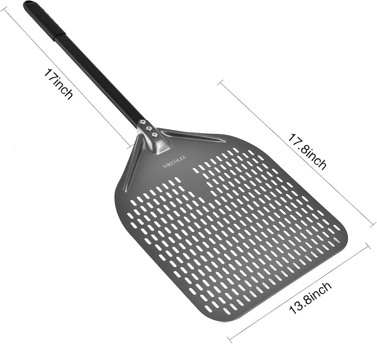 Perforated Pizza Peel, 14 x 16 Inch Rectangular Pizza Turning Peel, Professional Anodized Aluminum Turning Pizza Spatula, 34 inch overall