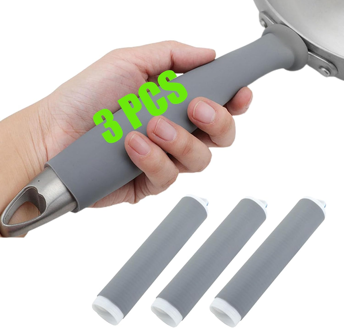 3 Pcs Silicone Pot Handle Cover Heat Resistant, Cast Iron Handle Cover Retractable Silicone Pot Handle Sleeve for Cast Iron Frying Pan Handle Holder (1.1 x 3.7 Inch, S), Gray