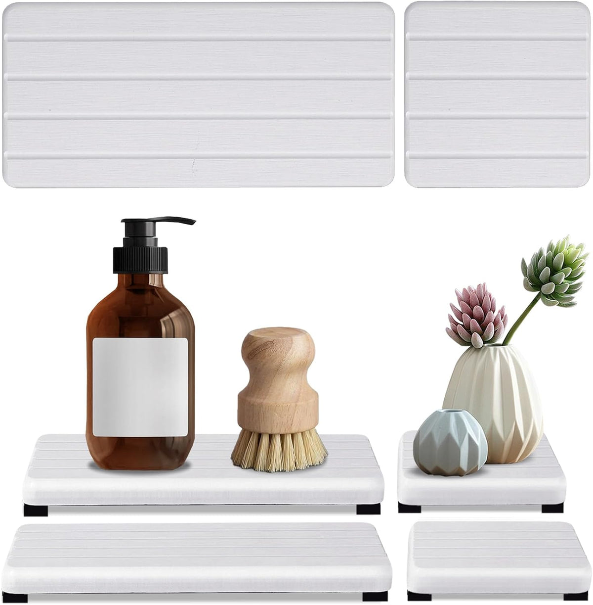 4PCS Stone Drying Tray for Bathroom Sink and Kitchen Counter, Fast Drying Diatomite Stones Soap Trays, Diatomaceous Coaster, Vanity Trays, Water Absorbing Stone Tray for Sink