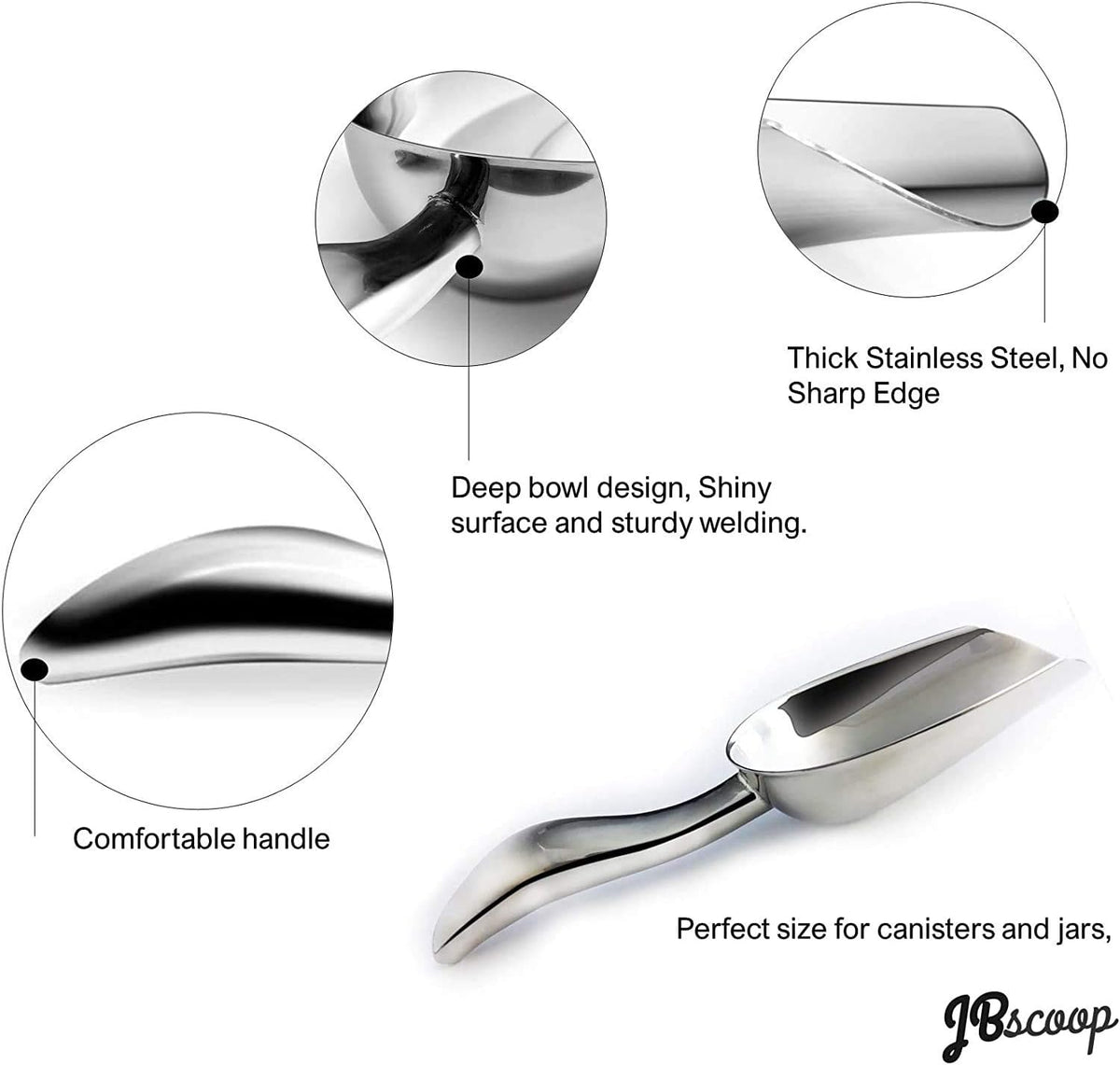 JBscoop Metal Ice Scoop Stainless Steel, Popcorn Scoop, 9.4 Inch Dog Food Scoop Popcorn for Party Wedding, Heavy Duty Dishwasher Safe