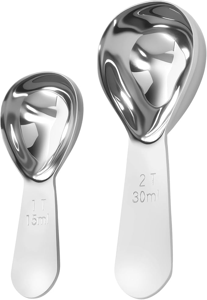 2Pcs Coffee Scoops, Premium 18/8 Stainless Steel Coffee Spoons, Set of 2 Short Handled (1 Tablespoon & 2 Tablespoon) Coffee Measuring Spoon for Ground Coffee, Tea and Powder by ES NATAURA