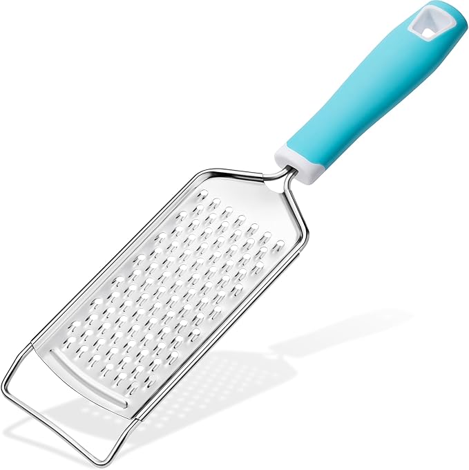 Rainspire Professional Cheese Graters for Kitchen Stainless Steel Handheld, Metal Lemon Zester Grater With Handle For Cheese, Chocolate, Spices, Kitchen Gadgets Tools, Soft Grip Handle (Blue)
