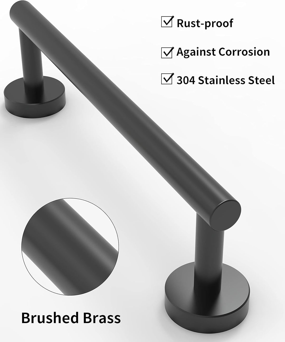 12 Inches Matte Black Towel Bar for Bathroom Kitchen Hand Towel Holder Dish Cloths Hanger SUS304 Stainless Steel RUSTPROOF Wall Mount (Matte Black 12-inch)