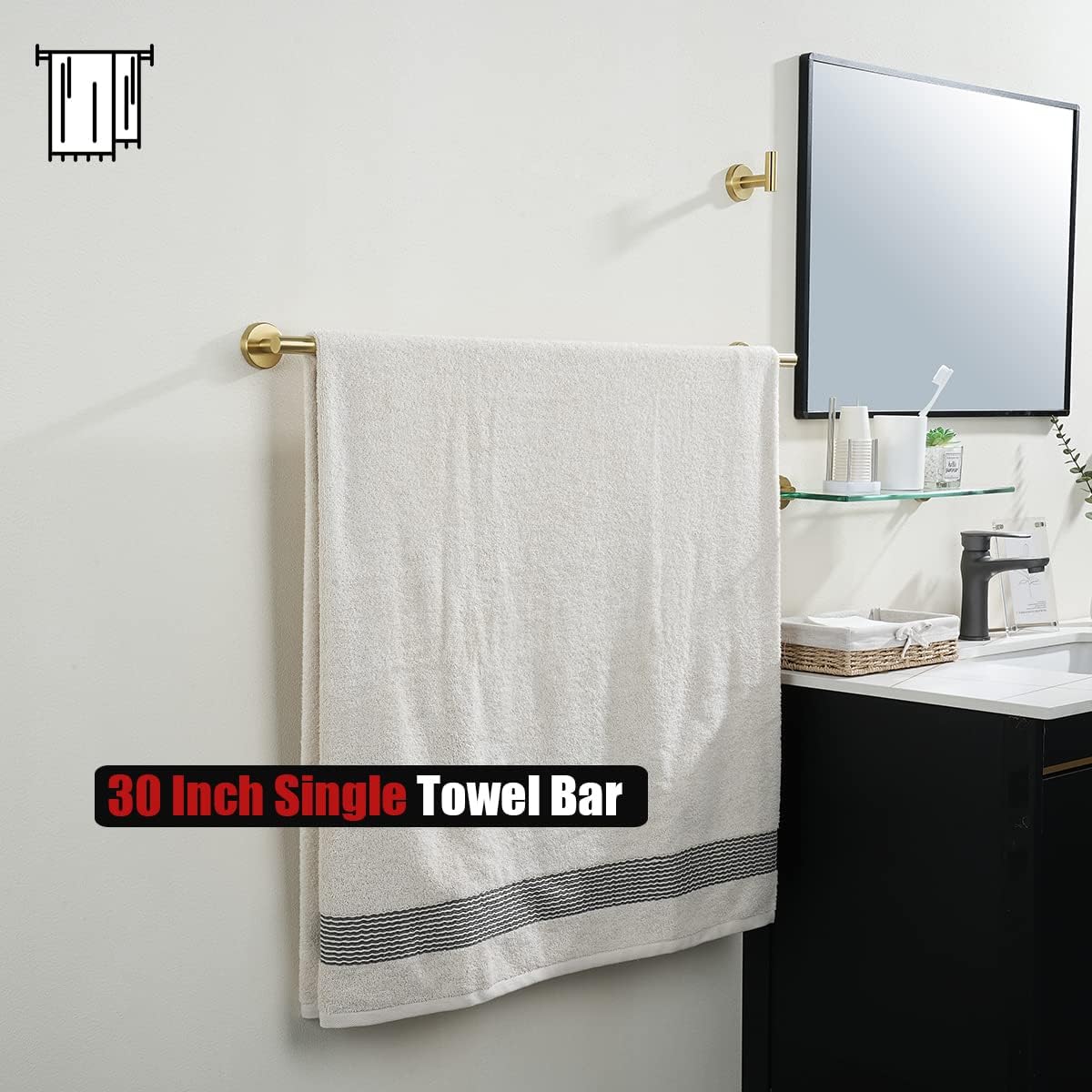 JQK Gold Towel Bar, 33 Inch 304 Stainless Steel Thicken 0.8mm Towel Rack Bathroom, Towel Holder Brushed Golden Wall Mount, Useable Length 30 Inch 2 Pack, TB110L30-BG-P2