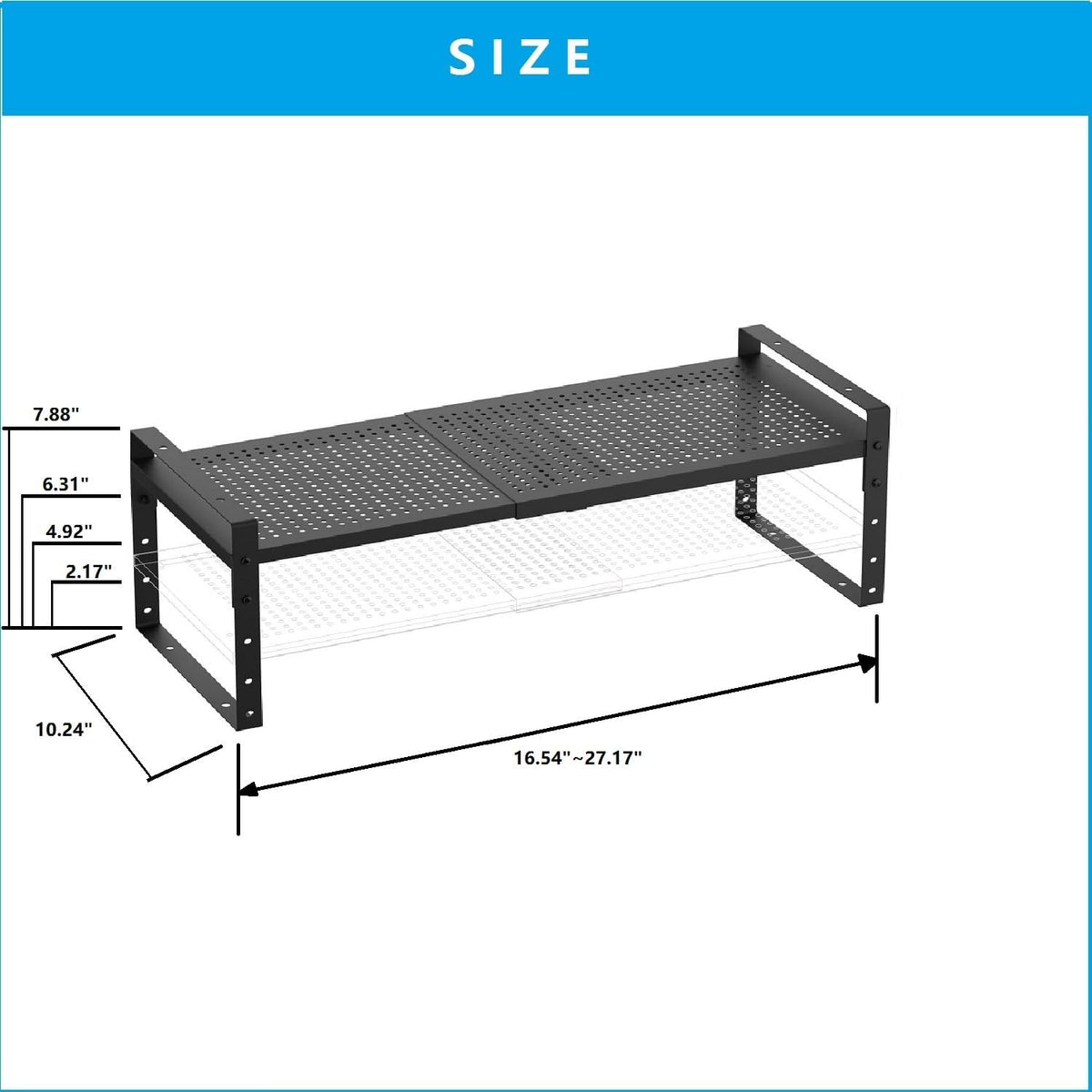 Expandable,Adjustable & Stackable Spice Rack, Cabinet Kitchen Countertop Shelf Organizer,Metal Pantry Storage Shelves - Space-Saving Storage Solution(1Pack/Black/Large)