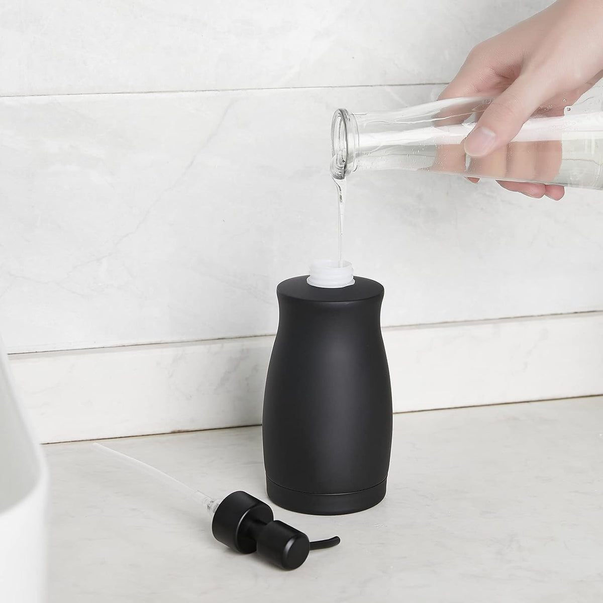 304 Stainless Steel Countertop Black Soap Dispenser Rust Resistant Leak-Proof Liquid Hand Sanitizer Pump with Hopper，for Kitchen Sink, Countertop, Bathroom (13.5oz/400ml)