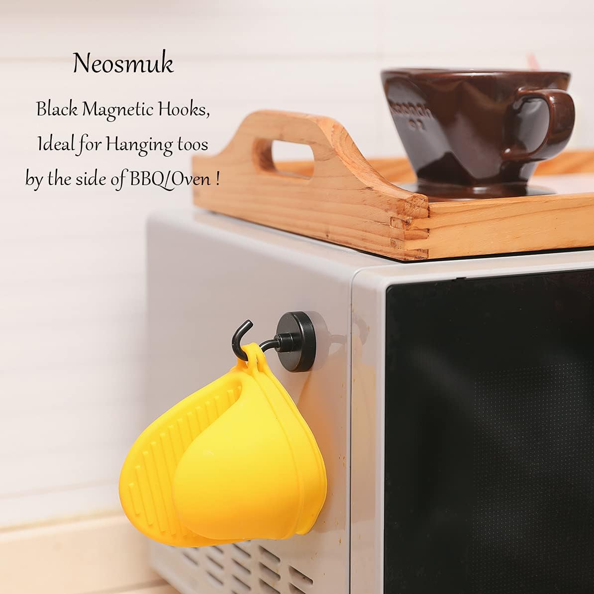 Neosmuk Black Magnetic Hooks Heavy Duty,Extra Strong Magnet with Metal Hook for Refrigerator, Super Magnet for Cruise,Grill, Kitchen,Classroom,Large Magnetic Hanger for Door,BBQ,Tools.