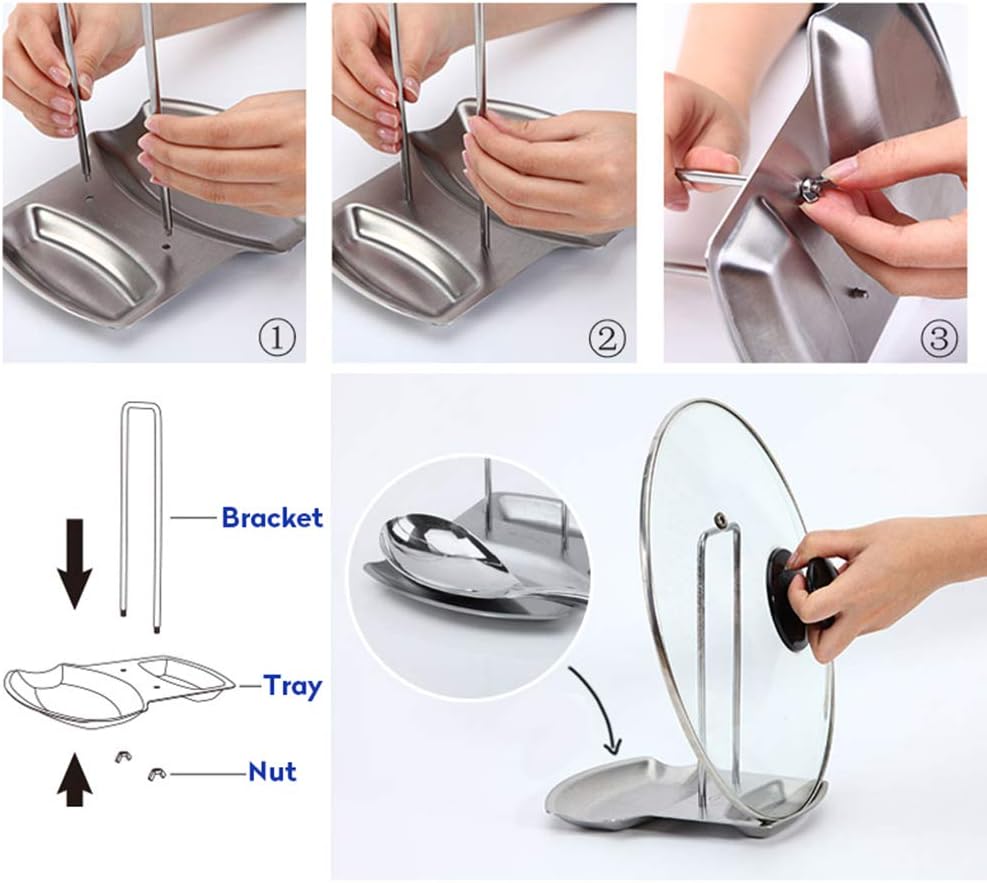 Pot Lid Holder Spoon Rest,Stainless Steel Utensils Pan Pot Cover Lid Rack Stand Organizer,Multifunctional Storage Soup Spoon Rests Rack Kitchen Decor Tool