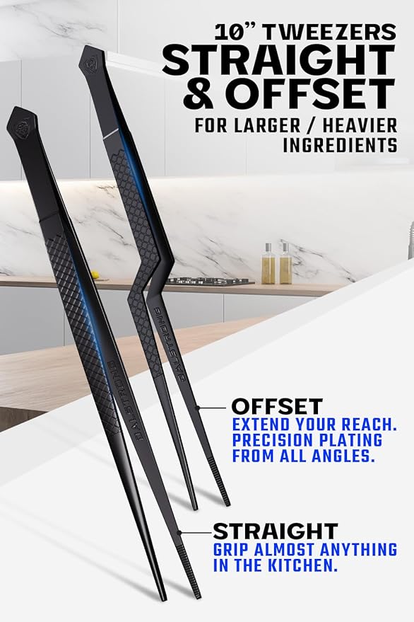 DALSTRONG Professional Food Tweezers-5 Piece Set- High-Precision Tweezer Tongs - Black Titanium Coating - Plating, Culinary Fine Use -304 Stainless Steel- Metal Kitchen Tongs
