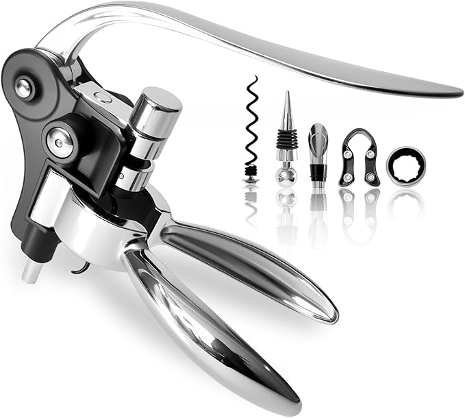 DEMARRE Silver Rabbit Corkscrew Wine Opener, Luxury Wine Bottle Opener, Zinc Alloy Corkscrew Set for All Wines, Includes Opener, Foil Cutter, Wine Stopper Pourer, Drip Ring, Black Gift Box