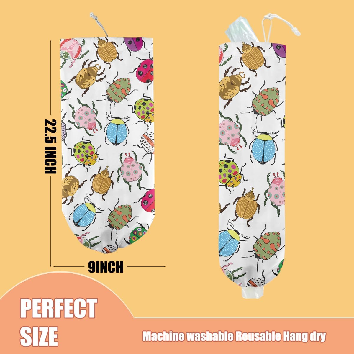 Insect Beetle Plastic Bag Holder, Wall Mount Grocery Bag Holder, Plastic Storage bag, Pull Rope Free Adjustment, Plastic Bag Holders for Grocery Bags, Plastic Bag Dispenser for Home Kitchen