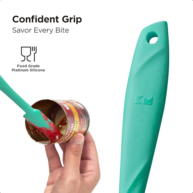 Kitchen Mama WaltzGrip Platinum Silicone Jar and Can Spatula Utensil Set: Heat-Resistant, Nonstick Scraper, Scooping, Perfect for Smoothies, Jam, Cream, Peanut Butter, Dishwasher Cooking Gadget (Teal)