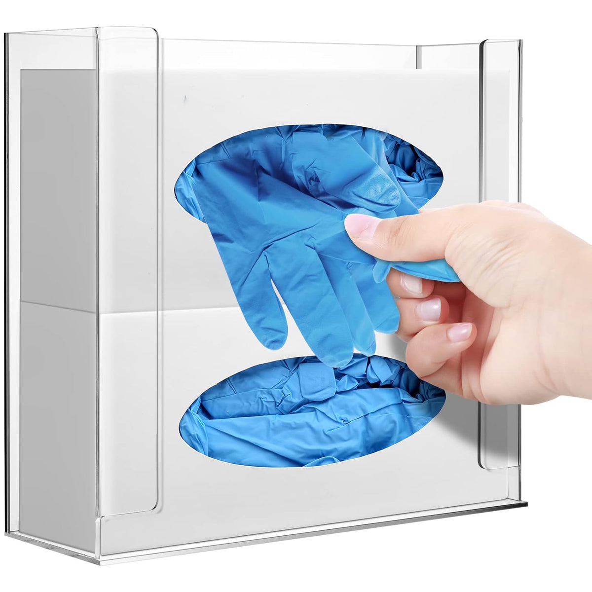 Weysat Wall Mounted Acrylic Glove Box Holder Double Dispenser Floating Glove Box Organizer Storage Rack for 2 Boxes for Kitchen Cleaning Closet Lab Exam Office (10.6 W x 10.0 H x 3.5 D)