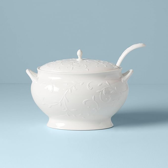 Lenox Opal Innocence Carved Covered Soup Tureen with Ladle, 10-1/4-Inch, White, 152 ounces