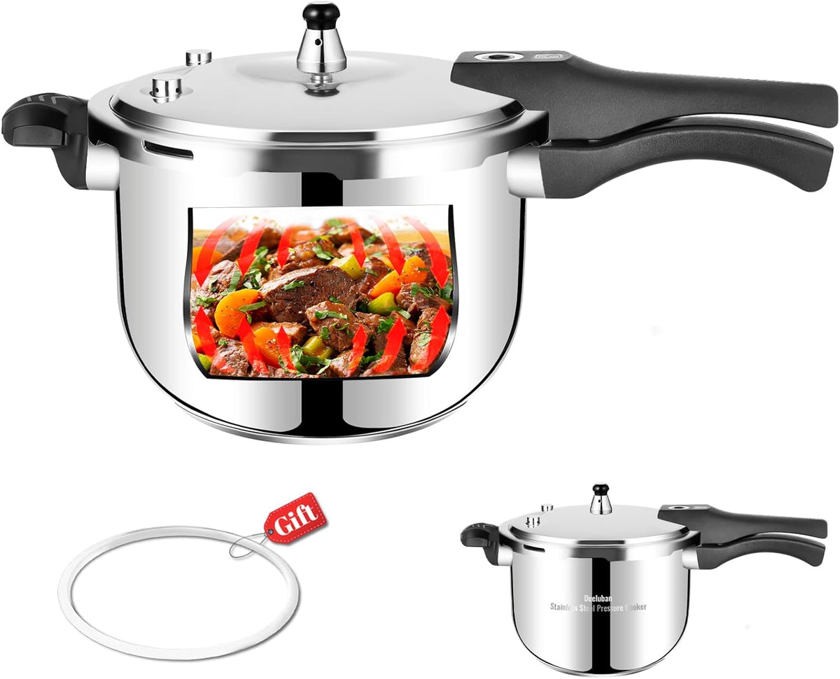 4 Quart Stainless Steel Pressure Cooker, Deeluban All Stovetops Induction Compatible Thickened Pressure Cooker with Spring Valve Safeguard Devices for Home and Commercial Use