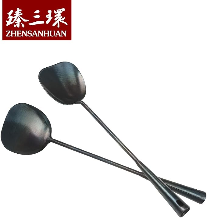 ZhenSanHuan Hand Hammered Carbon Steel Spatula Long Handle Chuan Wok Tool