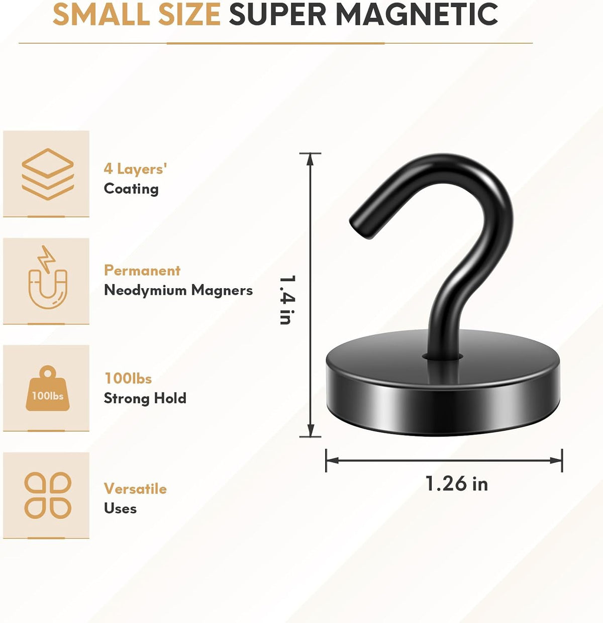 Neosmuk Magnetic Hooks, Cruise Ship Essentials, 120lb+ Heavy Duty Magnetic Hooks for Cruise Cabins, Refrigerator, Grill, Hanging, and Travel | Extra Strong Must-Haves Magnet Hook,Black, Pack of 10