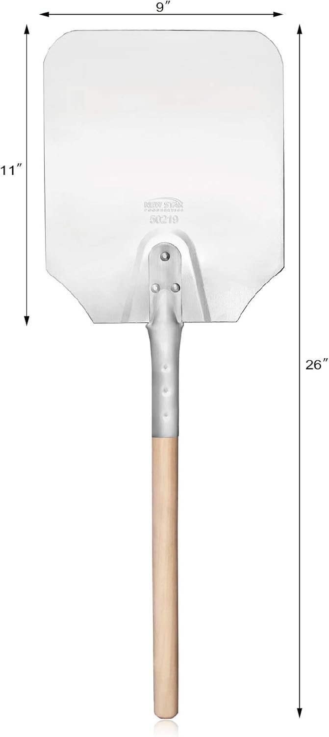 New Star Foodservice 50219 Aluminum Pizza Peel, Wooden Handle, 9 x 11 inch Blade, 26 inch overall