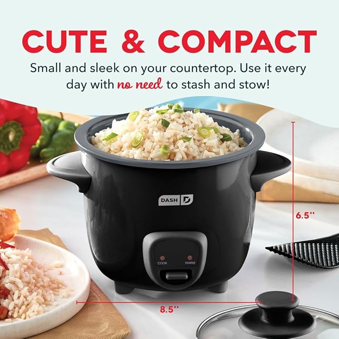 Dash Mini Ceramic Rice Cooker - Designed for Single-Serve Cooking - Compact Rice Cooker with Nonstick Removable Pot, Keep Warm Function & Easy-to-Clean Sleek Design - Black Ceramic