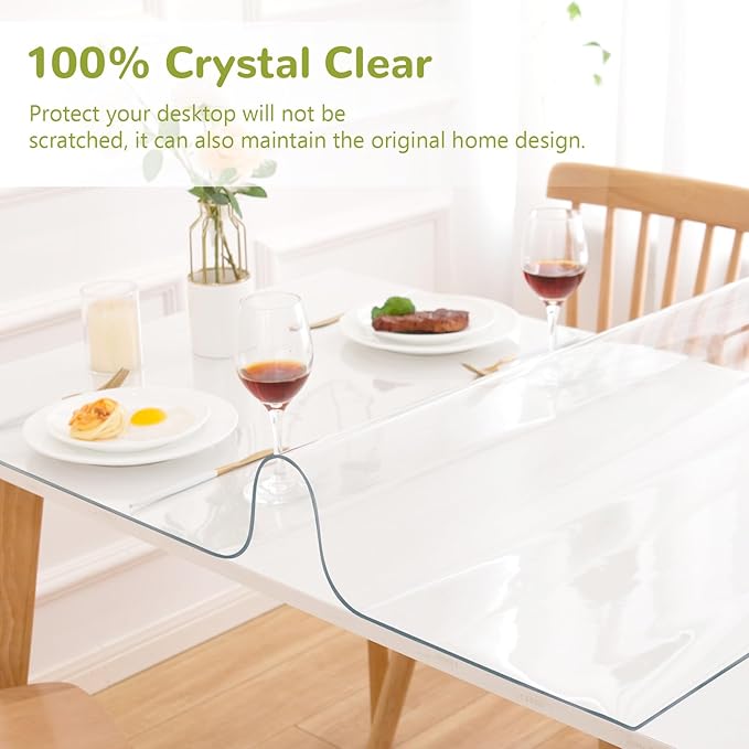 60 x 72 Inch Clear Table Cover Protector, Clear Table Protector for Dining Room Table, 1.5mm Plastic Table Cover, Waterproof Table Pad for Kitchen, Office