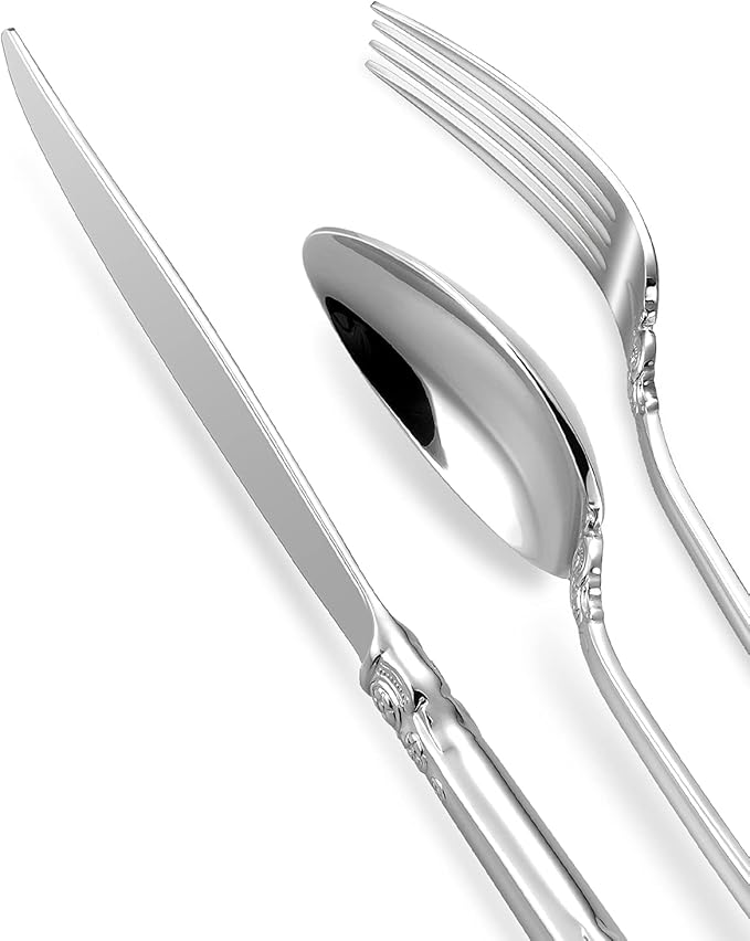 KEAWELL Luxury 20 Pieces 18/10 Stainless Steel Flatware set, Service for 4, silver plated with gold accents, Fine Silverware set and Dishwasher Safe (Silver)