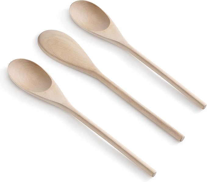 New Star Foodservice 42603 Classic Wood Kitchen Spoons Mixing Spoons, Light Yellow, Set of 3