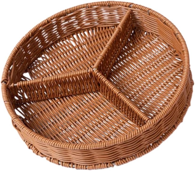 hand-woven round rattan basket storage basket storage box ornaments decorative basket multifunctional picnic food bread basket fruit gift basket key basket. (Circular trident)