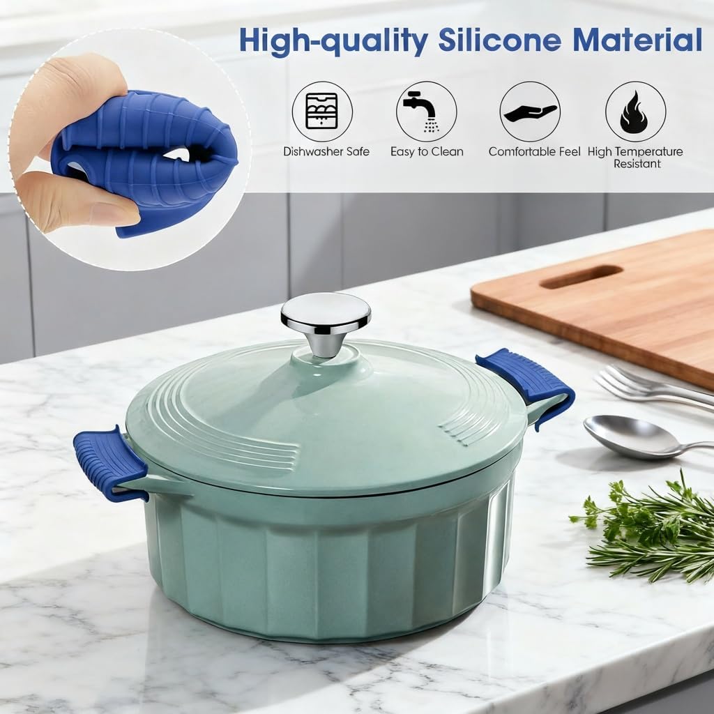 2 Pairs Silicone Pot Handle Holders,Hot Skillet Handle Covers,Anti-Slip Silicone Cast Iron Pans Handles,Pan Lids Dutch Ovens Baking Sheets Casserole Cookware
