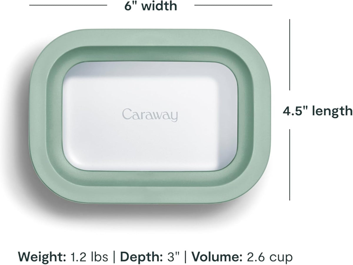 Caraway Mini Rectangle Food Storage Container - 2.6 Cup Glass Storage Container for Food - Non-Toxic Ceramic-Coated Glass - Air Release Technology - Compact & Stackable Design - Mist