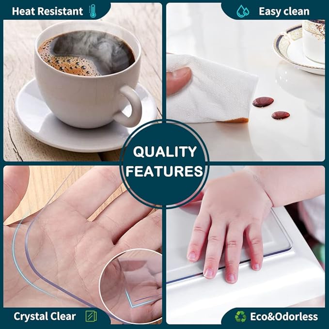 Custom 1.5mm Thick Crystal Clear PVC Table Pad for 4 Foot Tables 48 x 48 Inch Water Resistant Plastic Table Protector Rectangular Vinyl Non-Slip Desk Mat for Coffee Table, Writing Desk Outdoor Kitchen