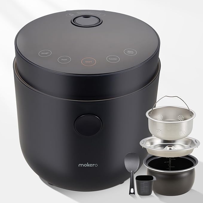 Mokero Low Carb Sugar Rice Cooker 2 Cups Uncooked and 4 Cups of Regular Cooking Small Carb Reducing Maker Rice and Grain Multi-Cooker with Stainless Steel and Nonstick Inner Pot
