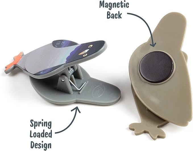 Genuine Fred PECKISH, Pigeon Magnetic Bag Clips, Set of 4, Chip Clips, Bag Clips for Food, or for use on the fridge