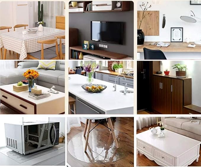 NECAUX Custom Multisize 1.5mm Thick Frosted PVC Table Cover Protector - 60 x 60 Inch Water Resistant Square ECO Plastic Crystal Dining Room Table Cover Vinyl Non-Slip Desk Pad for Kid's Table