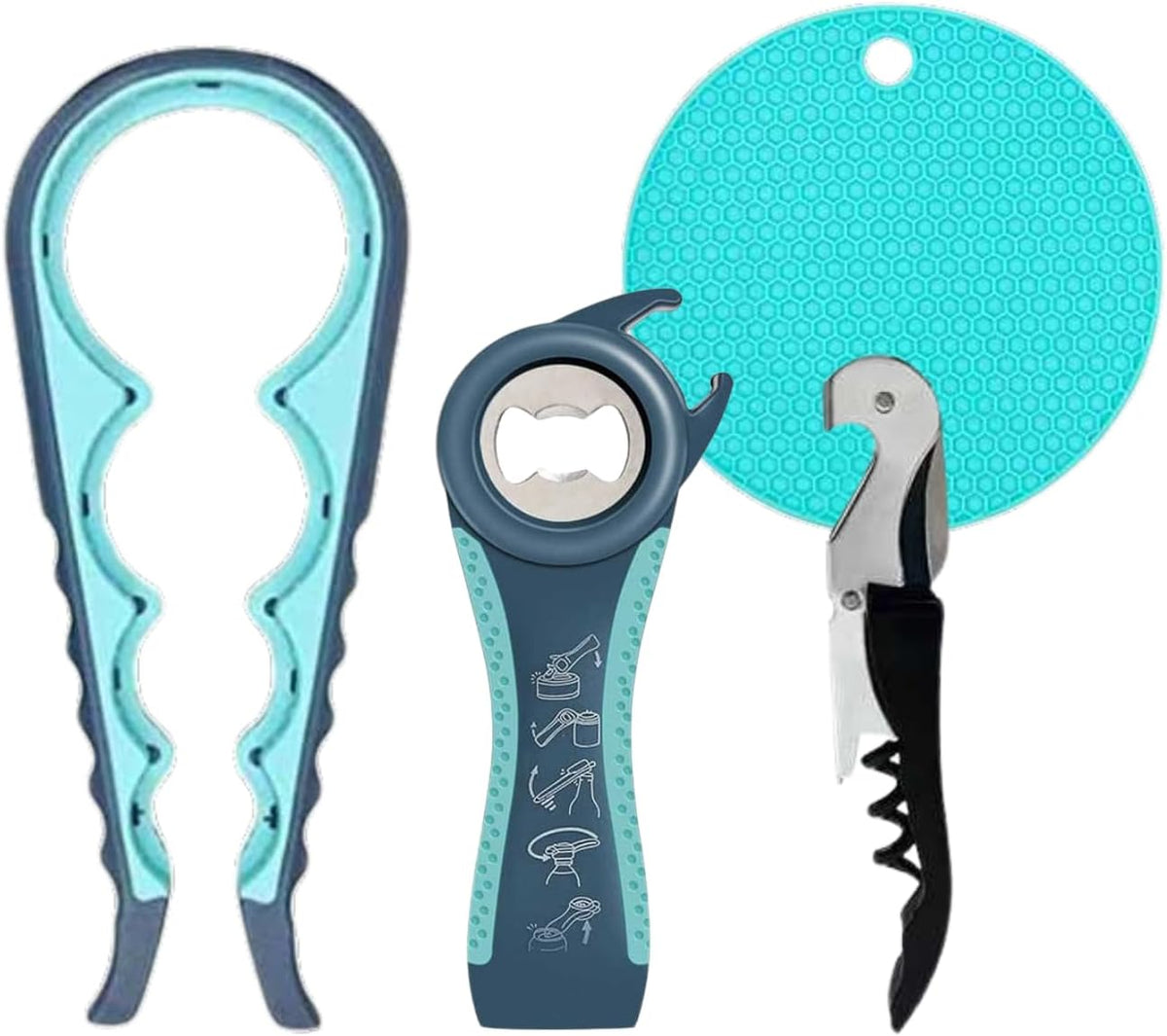 5-in-1 Canned Food & Bottle Opener for Weak Hands - Easy-Twist Jar Opener for Seniors, Arthritis-Friendly Kitchen Tool (Beer/Soda/Jars)