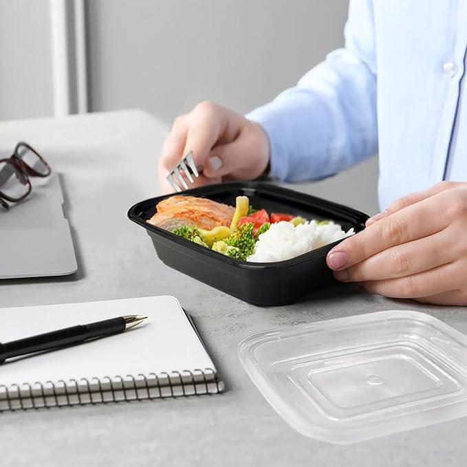 GUSTO [12 oz - 50 Count 1-Compartment Meal Prep Containers with Lids – Reusable, Microwaveable, Dishwasher & Freezer Safe, BPA-Free Food Storage Boxes for Portion Control (Formerly Comfy Package)