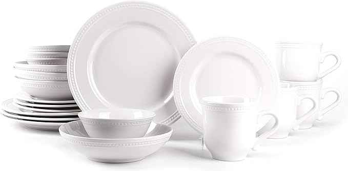 Pearl Dots Stoneware Dinnerware Set 20pc Set, White