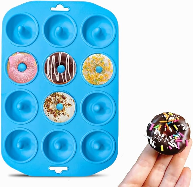 12 hole Silicone Donut Pan, Bite Size Silicone Donut Molds for baking, Mini Donut Mold Heat Resistant, Mini Donut Pan for baking Donuts, Muffin, Cake Biscuit Bagels, Non-stick Bottom, Dishwasher Safe