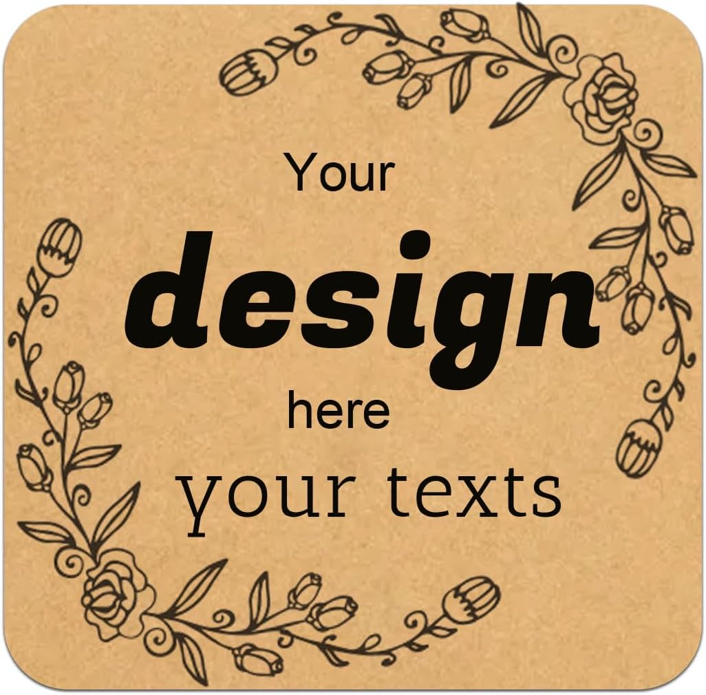 Custom Stickers Personalized Square Kraft Paper Sticker Customizable Floral Wreath Labels, Stickers for Mason Jars, Wedding Favors, Gift Tags, Party Packaging (Style 3)