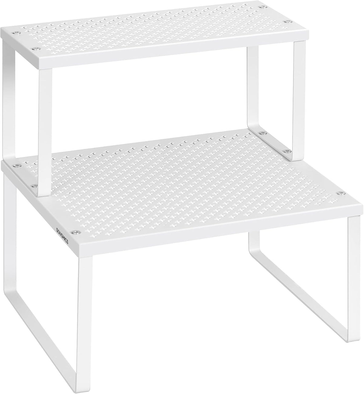 SONGMICS Spice Racks, Set of 2 Metal Cabinet Shelf Organizers, Countertop Organizers, Shelf Risers, Stackable, Expandable, White UKCS005W01