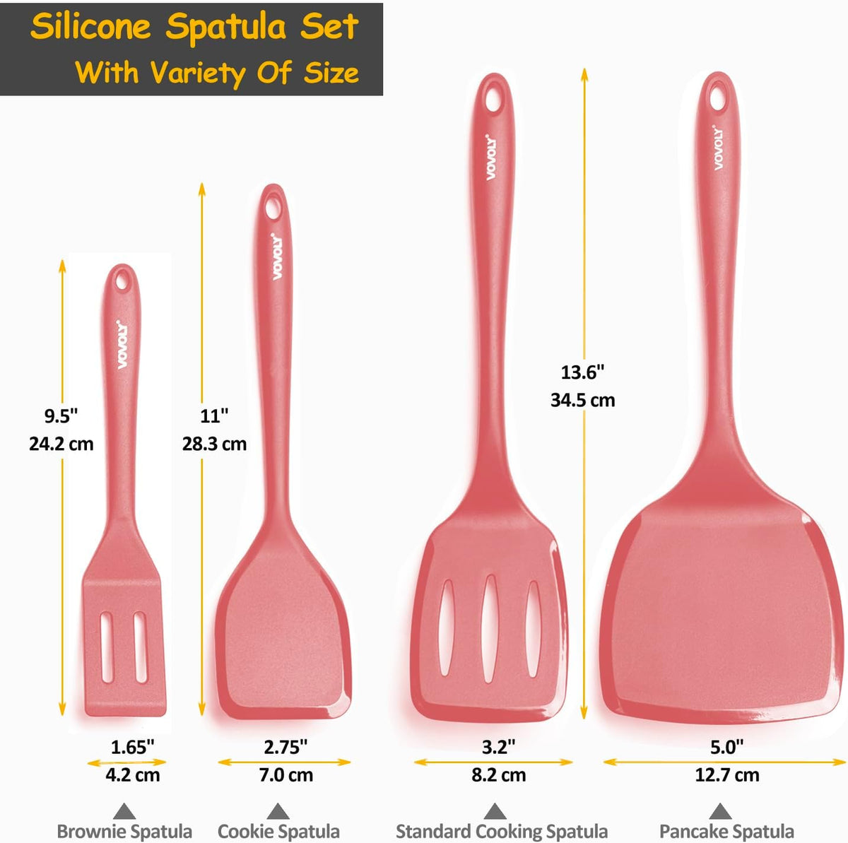Silicone Spatula Set, 600°F Heat Resistant Silicone Spatula Turner Flipper for Cooking, Non Stick and Non Scratch Kitchen Utensils for Eggs & Pancakes, 4 Pack, Red