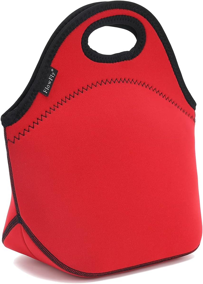 FlowFly Neoprene Lunch Tote Insulated Thermal Reusable Lunch Bag Box for Boys Men with Zipper (Red)