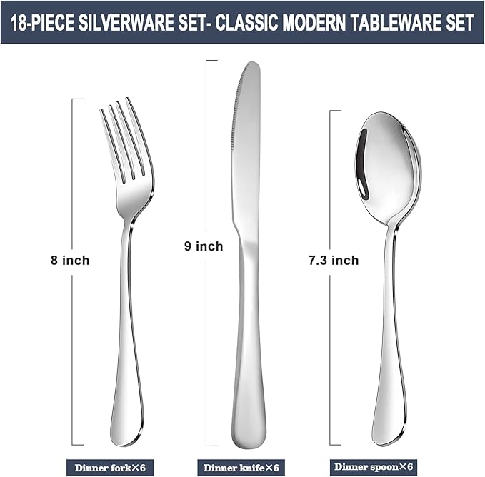 Silverware Set,SANTUO Stainless Steel Knives Spoon Forks Set for Home, Kitchen and Restaurant, Mirror Polished& Dishwasher Safe (18pcs Silverware set)